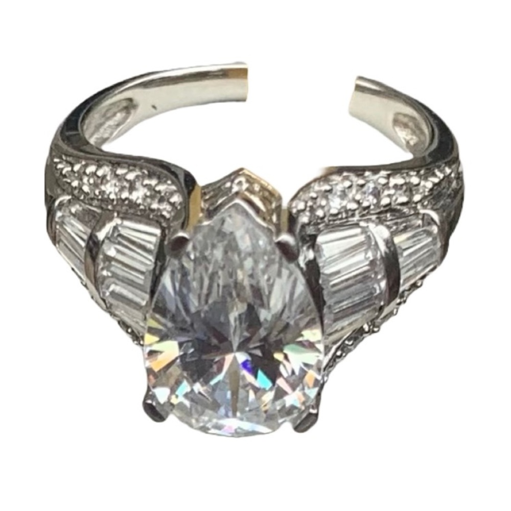 CZ. 2 1/2 Ct. Pear shape. Baguette. SS . Great quality. SZ 5